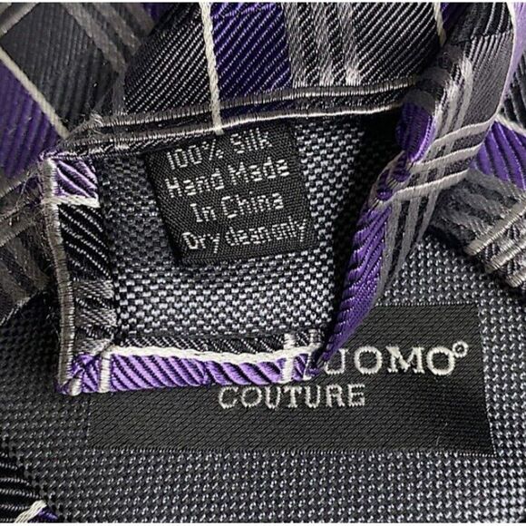 Pronto Uomo Mens Silk Tie 58 inches Tartan Plaid Purple Black White Boardroom - Picture 4 of 5